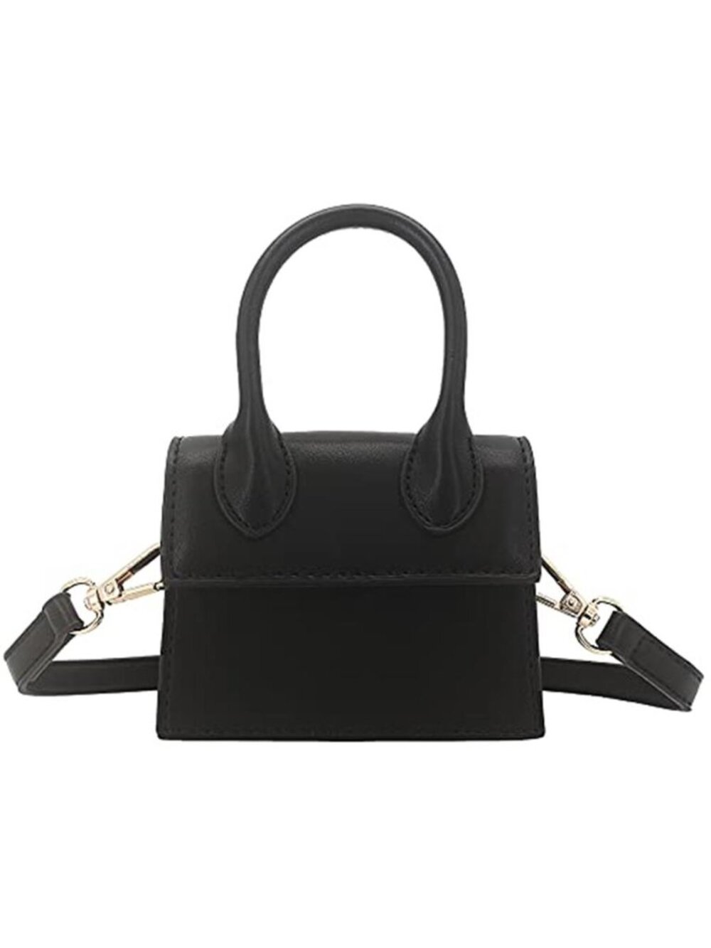 Mini Crossbody Bag Matte Black PU Leather Flap Clutch Top Handle Small Purse